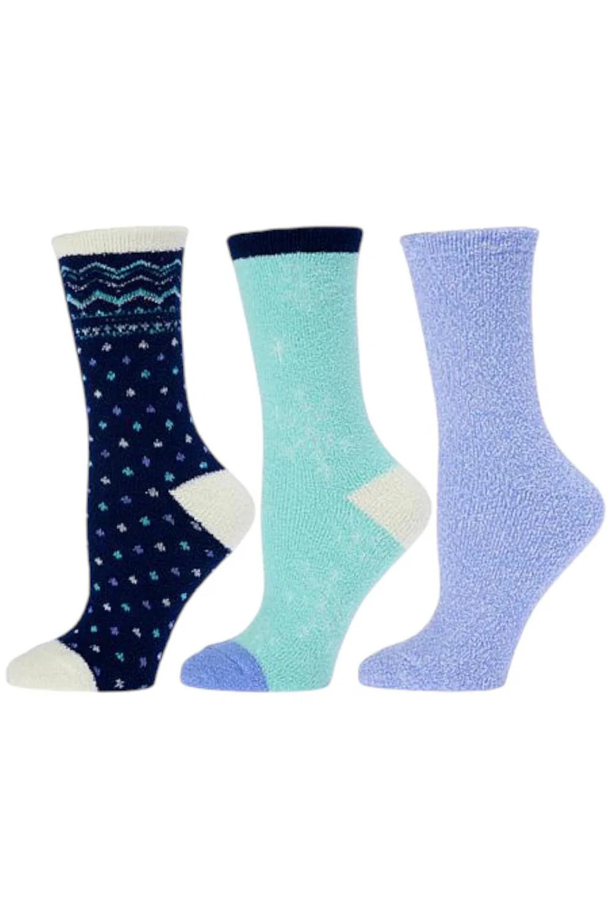 Comfort Code Women's 3-pack Holiday Microterry Double Layer Socks Blue